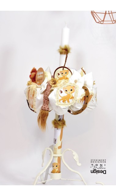 Lumanare de botez baieti cu lei, micul leut regele animalelor Simba, 65x4cm, Little Lion 3